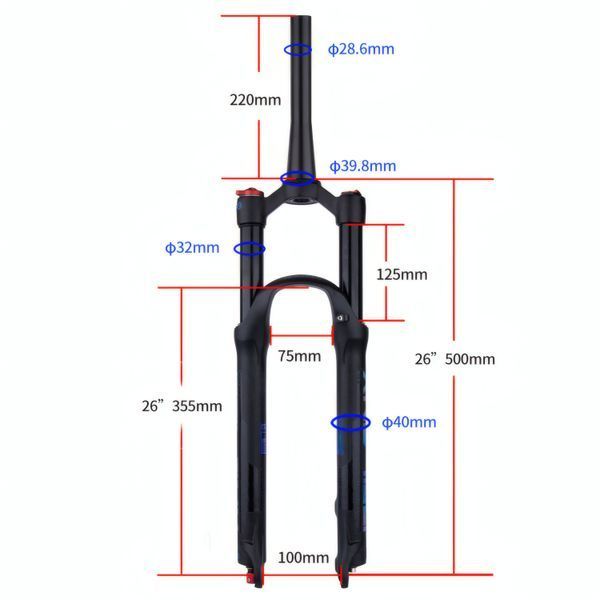 Воздушная вилка 26&Prime; Bolany Solo Air ZLA006-К, ход 120 мм, конусный шток, Lockout, Rebound, чёрная BOL-26TAP фото