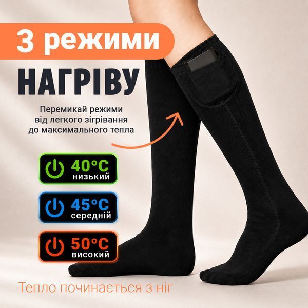 Носки с подогревом Baesan Y201, аккумуляторы 4000 mAh, 3 режима 40&ndash;50&deg;C, чёрные BS-Y201 фото