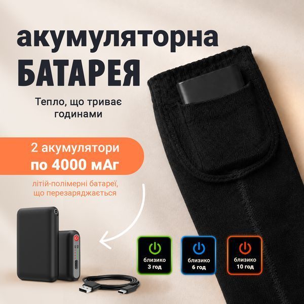 Носки с подогревом Baesan Y201, аккумуляторы 4000 mAh, 3 режима 40&ndash;50&deg;C, чёрные BS-Y201 фото
