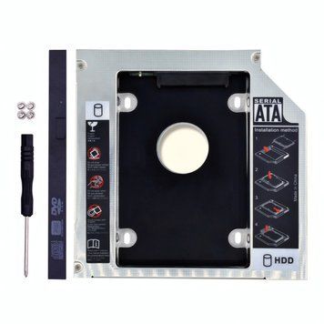 Карман SATA 9.5 мм Optibay адаптер переходник, Оптибей для второго диска 2.5" HDD и SSD алюминиевый OPT95AL фото