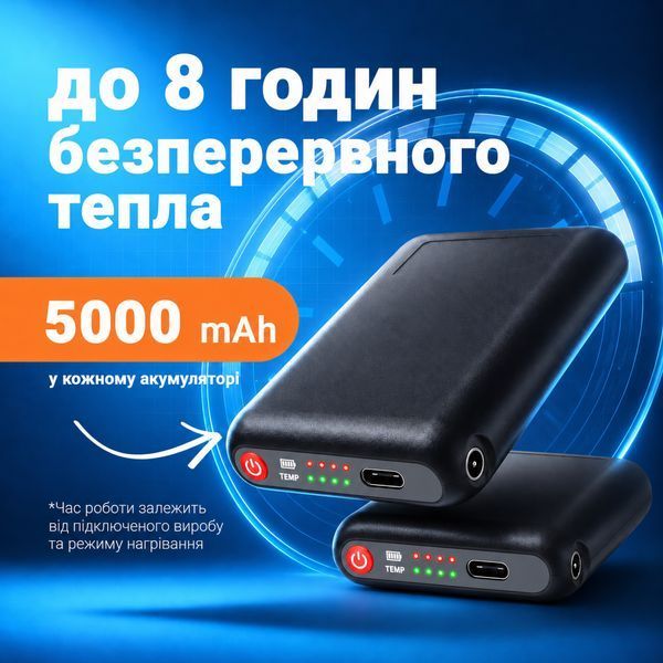 Акумулятори з Bluetooth-керуванням WSW-DR18L для рукавичок, шкарпеток та устілок із підігрівом, 5000 мА&middot;год, 4 режими, 2 шт. WSW-DR18L фото