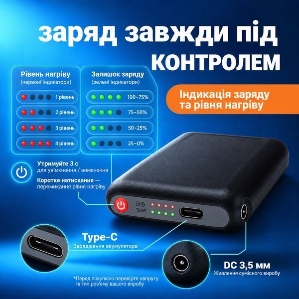 Акумулятори з Bluetooth-керуванням WSW-DR18L для рукавичок, шкарпеток та устілок із підігрівом, 5000 мА&middot;год, 4 режими, 2 шт. WSW-DR18L фото