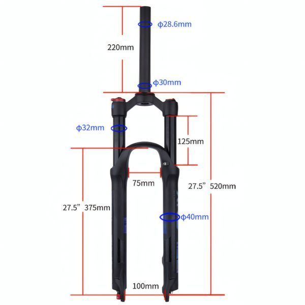 Повітряна вилка Bolany Solo Air ZLA006 27.5", 120 мм, Disc, прямий шток 1-1/8", Lock-out, Rebound, Чорна BOL-27.5STR фото