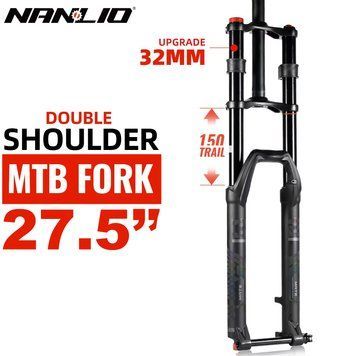 Двухкоронная вилка NanLio 27.5&Prime;, прямой шток, ось 15&times;100 мм, ход 150 мм, для MTB и DH, чёрная NL-DK-AX15-27.5 фото