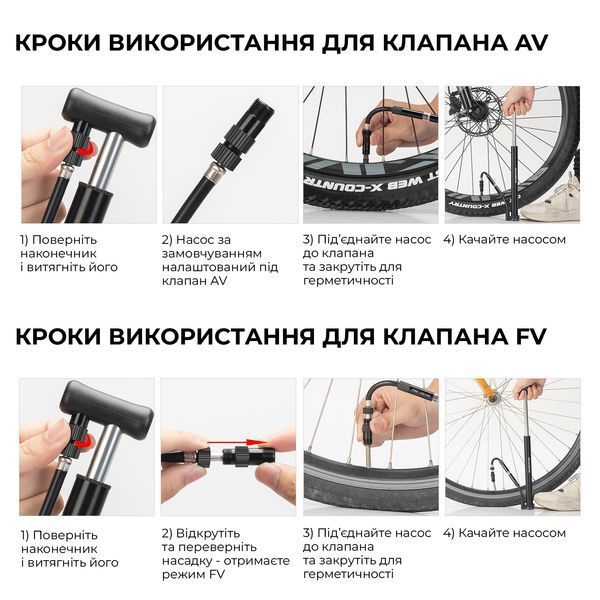 Велосипедный мининасос Rockbros RY-MP2821B с манометром 120 PSI, для клапанов AV/FV (Schrader, Presta), с креплением на раму RB-P120PSI-BLK фото