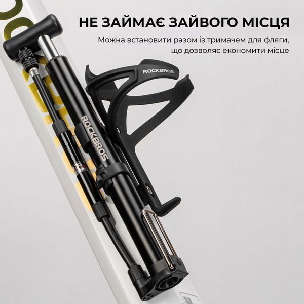 Велосипедный мининасос Rockbros RY-MP2821B с манометром 120 PSI, для клапанов AV/FV (Schrader, Presta), с креплением на раму RB-P120PSI-BLK фото