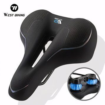Велосипедне сідло WEST BIKING YP0801151 Leisure Wide з амортизацією, вентиляційним вирізом і широкою посадкою, чорне WB-LWD-BLK фото