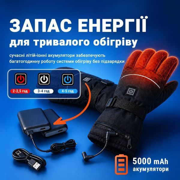 Зимові сенсорні рукавички з підігрівом GRACE Winter Heat GRS-0085, розмір XL, 3 режими, 2&times;5000 мА&middot;год GRS-0085 фото