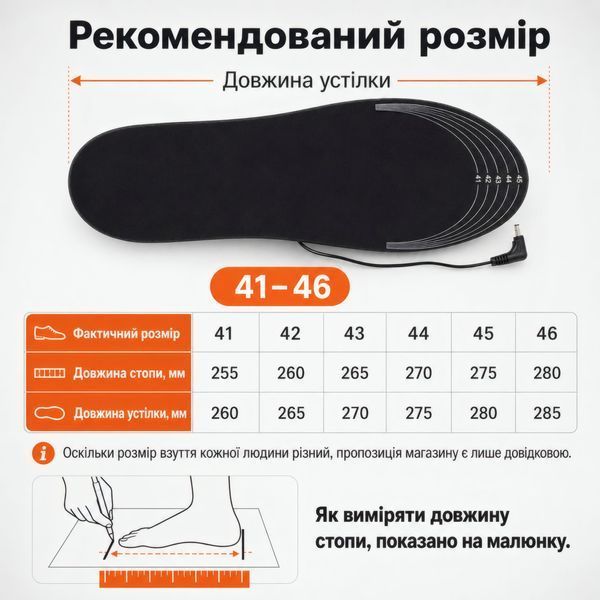 Стельки с подогревом Baesan от USB Power Bank 41-46, электростельки USB универсальные. SP41-46 фото